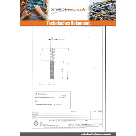 1 x Kombischraube für Fußende 8x40 25 Holzgewinde 15 Metallgewinde Verzinkt