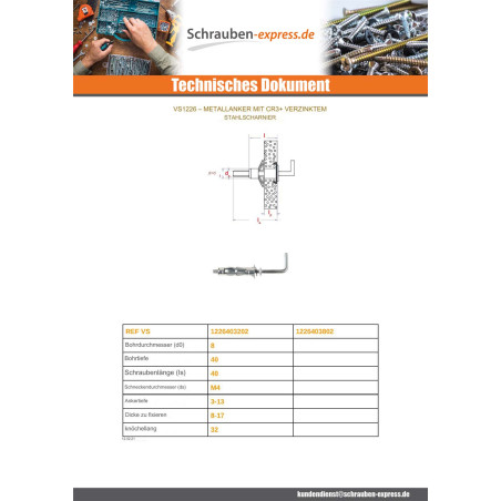 1 x Metalldübel 4x32 für Haken Verzinkt