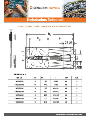 1 x Distanzmontage THERMAX Fischer 8/100 M6...