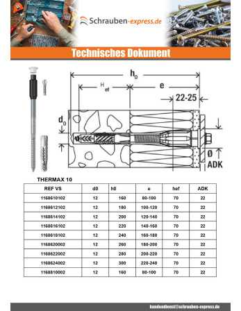 1 x Distanzmontage THERMAX Fischer 8/100 M6...