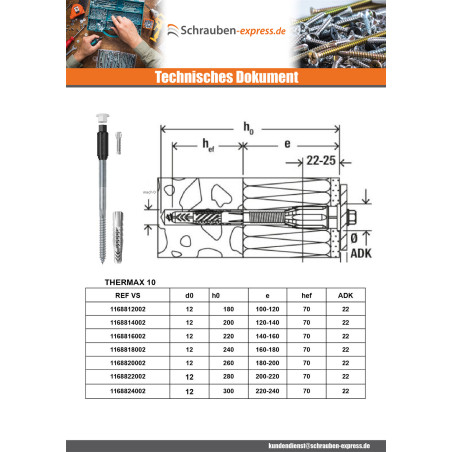 1 x Distanzmontage THERMAX Fischer 8/100 M6 Verzinkt