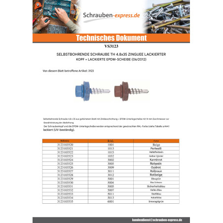1 x Selbstbohrende Schrauben Sechskantkopf 4,8 x 35 Scheibe mit EPDM Neopren-Dichtung Verzinkt RAL7024 graphitgrau