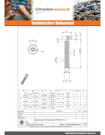 1 x Schraube für Kunststoff Zylindrischer...