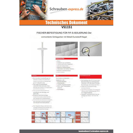 1 x Befestigung Fischer Für ISOLIEREND FIF-S8/180