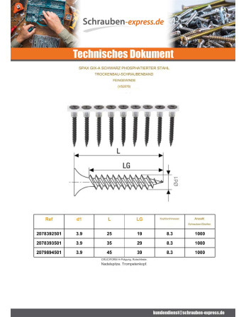 1 x BDE 50 Schraube für Gipsplatte Spax GIX-A...