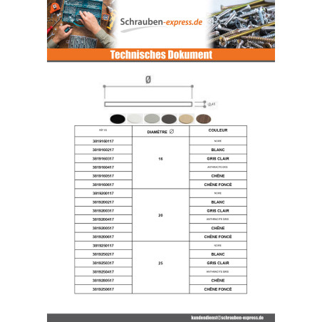 1 x Selbstklebende Abdeckkappe Durchmesser 25 EICHE Dunkel
