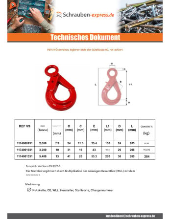 1 x Augenhaken mit Verriegelung Grad 80 13 mm...
