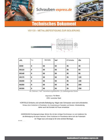 1 x Bevestiging metalen isolatie ZN 8x300