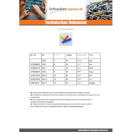 1 x Dübel mit flansch RAM RC 14x69 ORANGE