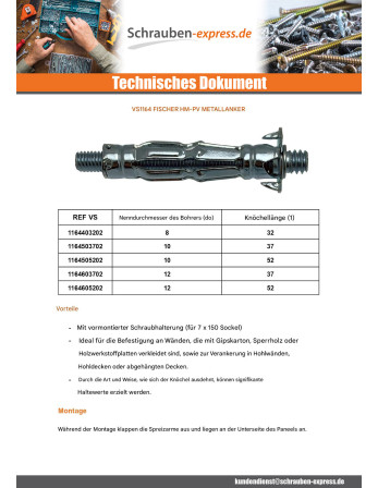 1 x Dübel Metallisch Fischer HM-PV 6X52