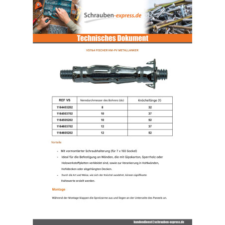 1 x Dübel Metallisch Fischer HM-PV 6X52