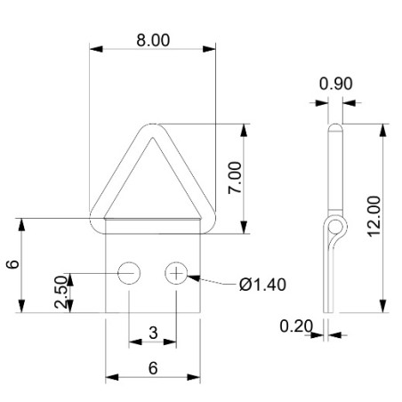 1 x Dreieckiger Bildaufhänger 6 mm Rohstahl