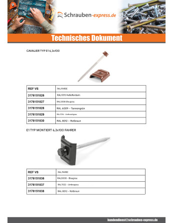 1 x Selbstbohrende Schrauben mit Reiter für...