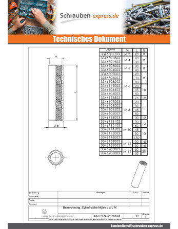 1 x Langmutter Zylindrisch M5X30 Durchmesser...