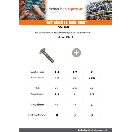 1 x Gewindefurchende Schraube Gewinde Metalle Zylindrischer Flachkopf Phillips M2X5 Verzinkt Mikroschrauben