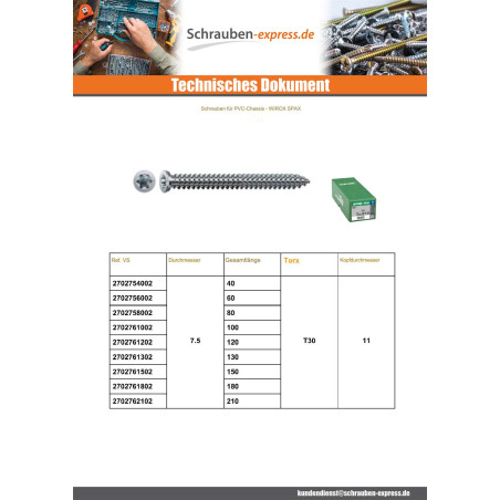 1 x Spax Schraube Für RAHMEN PVC 7,5X40 T30 WIROX