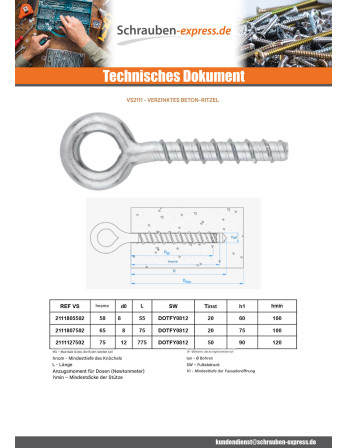 1 x Ringschraube Beton 8X55 Verzinkt