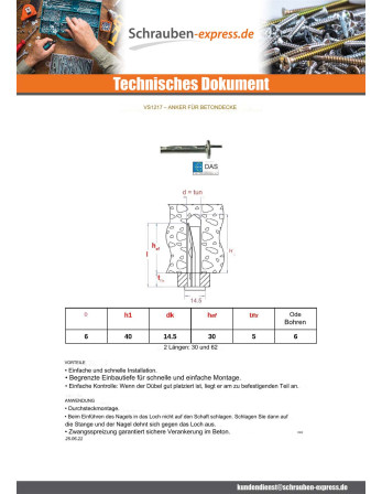 1 x Dübel Für DECKE Beton 6X35