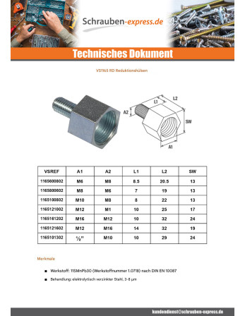 1 x Langmutter Fischer Von REDUKTION RD M12-M10