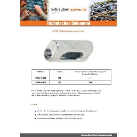 1 x Verbinderplatte Fischer Von Stange GEWINDE PV M6