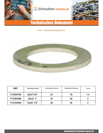 1 x Flachdichtung aus grüner Faser 26x34 (1") X2