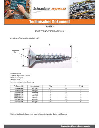 1 x Spanplattenschrauben Flacher Senkkopf...
