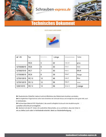 1 x Dübel mit flansch RAM RC 10x48 Blau
