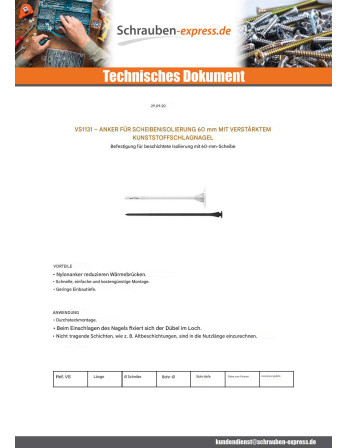 1 x Dübel Isolierung 10x90 Und Nagel SYNTHETIK