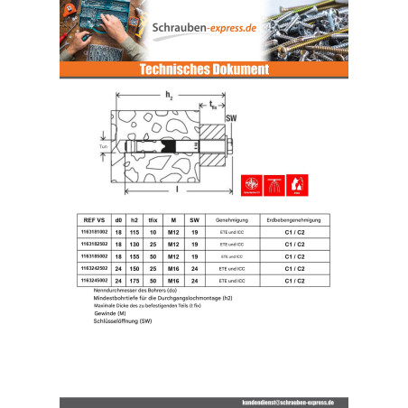 1 x Dübel Stahl Fischer FH II 15/10 S