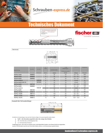 1 x Spreizdübel Fischer SX MEHR 6x30 Nylon