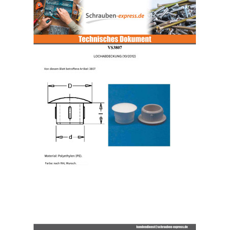 1 x Abdeckkappe Loch 12/5,5 Länge 5.6 Aluminium RAL9006 weißaluminium