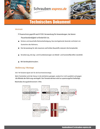 1 x Dübel Metallisch Fischer F10 M92