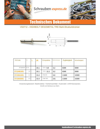 1 x "Niet HIGHTBOLT Standard-Rundkopf 6,4 x 14