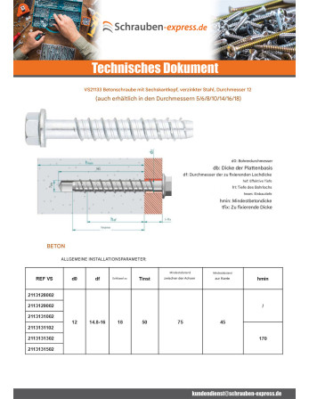 1 x Betonschraube Sechskantkopf Kreuzschlitz...
