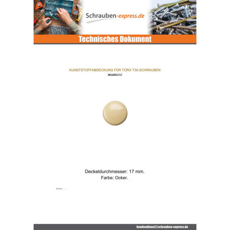 1 x Schraubenkopfabdeckung T30 Kopf-Durchmesser 17 Polyethylen OCKER