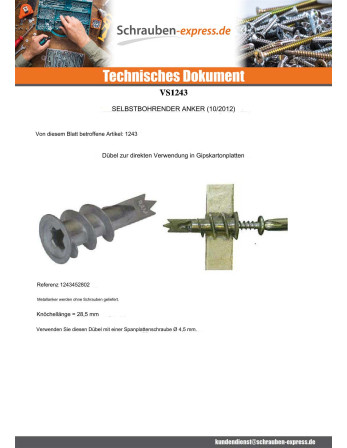 1 x Metalldübel Selbstbohrende Schrauben...
