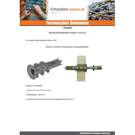 1 x Metalldübel Selbstbohrende Schrauben RAWLPLUG 13x31 Mit Schraube
