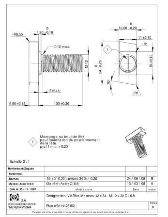 1 x Metallschrauben Hammerkopf M12/30 12x34...