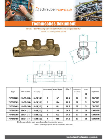1 x Verteiler 3 Ausgänge 20x27 (3/4") Männlich...