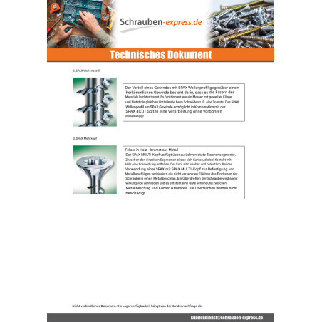 1 x Schraube Spax Senkkopfschraube Pozi N°2 3,5X30 Kopf-Durchmesser 7 Gesamtgewinde WIROX