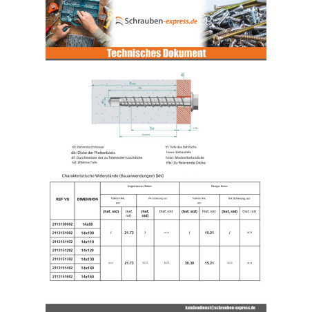 1 x Betonschraube Sechskantkopf Kreuzschlitz mit Flansch T21 14x120 Verzinkt
