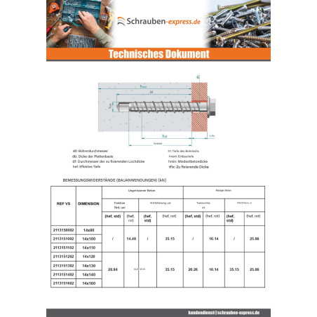 1 x Betonschraube Sechskantkopf Kreuzschlitz mit Flansch T21 14x120 Verzinkt