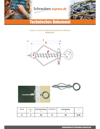 1 x Dübel Nylon 8x40 Mit Ringschraube mit...