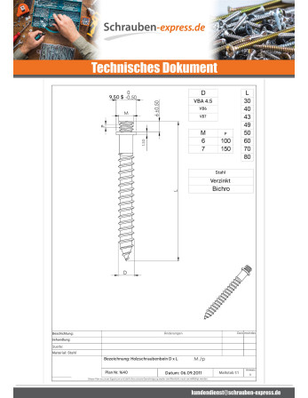 1 x PFOTEN für Holzschraube Dichromat 8x50 Mit...