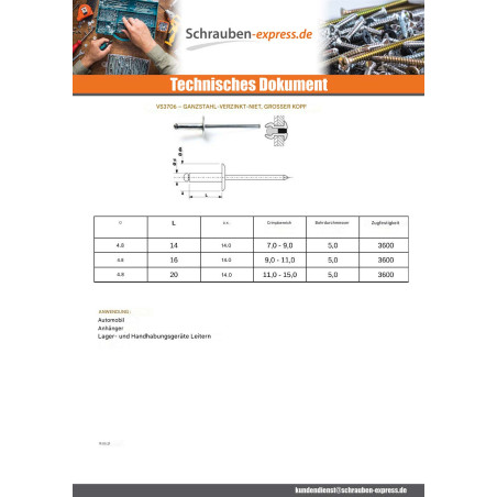1 x "Niet ZING 4,8 x 20 Klemmdicke 11 für 15 Breiter Kopf