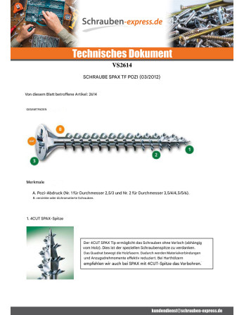 1 x Schraube Spax Senkkopfschraube Pozi N°2...