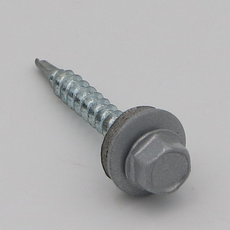 1 x Selbstbohrende Schrauben Sechskantkopf 4,8 x 35 Scheibe mit EPDM Neopren-Dichtung Verzinkt RAL9006 weißaluminium