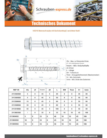 1 x Betonschraube Sechskantkopf Kreuzschlitz...