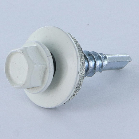 1 x Selbstbohrende Schrauben Sechskantkopf 5,5 x 25 Scheibe mit EPDM Neopren-Dichtung Verzinkt RAL9010 reinweiß