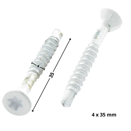 1 x Spanplattenschraube Medium Senkkopf Gezahnt T20 4X35 Mit Gewinde 24 Verzinkt RAL9010 reinweiß
